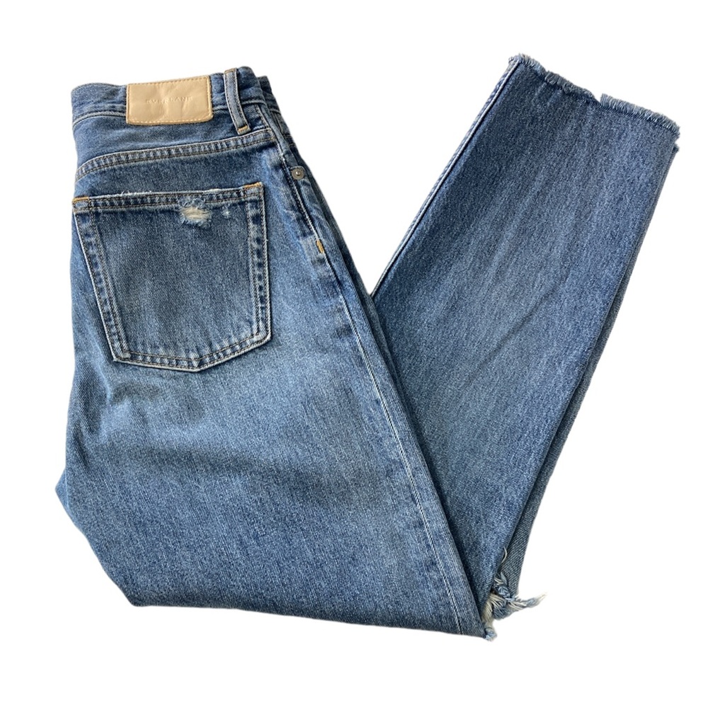 Everlane The Cheeky Jeans Button-fly Distressed Raw Hem Crop Size 24 Women’s